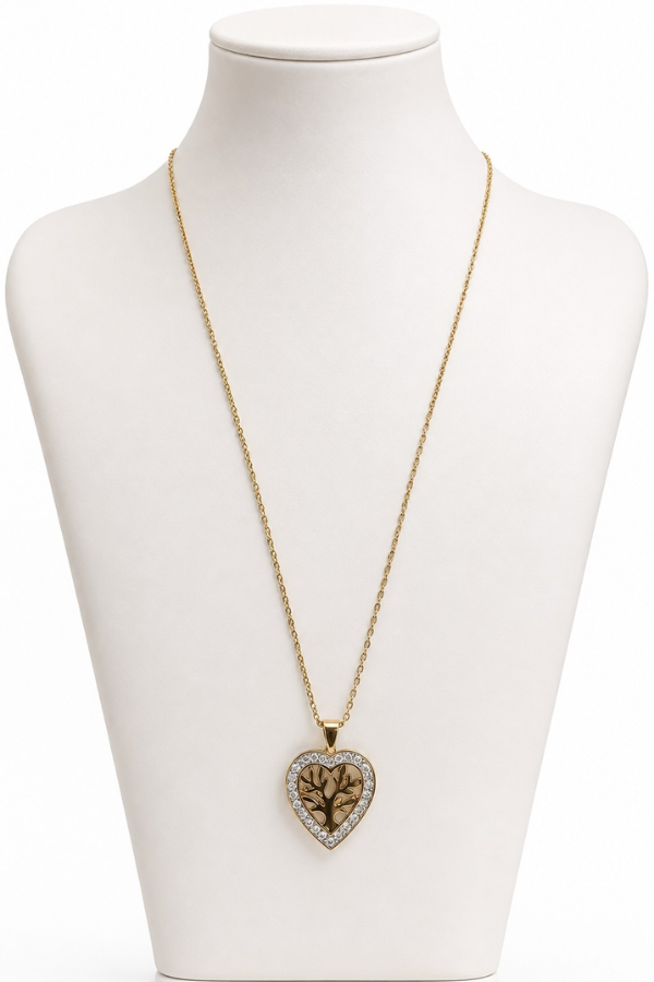 Crystal Tree of Life Heart Stainless Steel Necklace