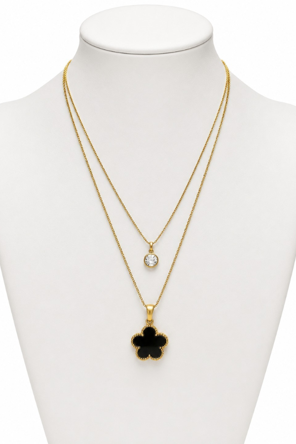 Black Clover Layered Stainless Steel Necklace