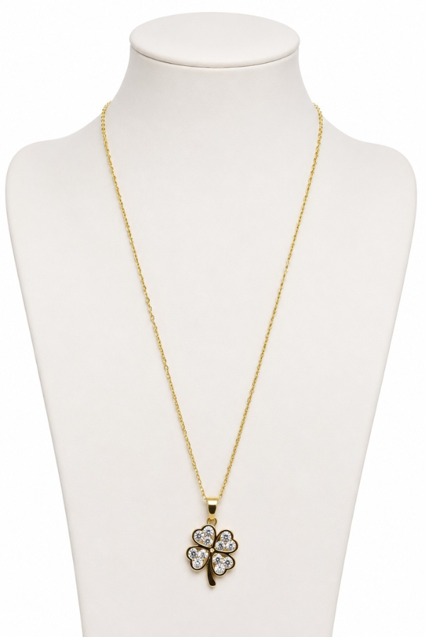 Crystal Four-Leaf Clover Stainless Steel Necklace
