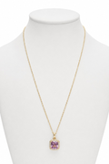 Pink Crystal Square Stainless Steel Necklace