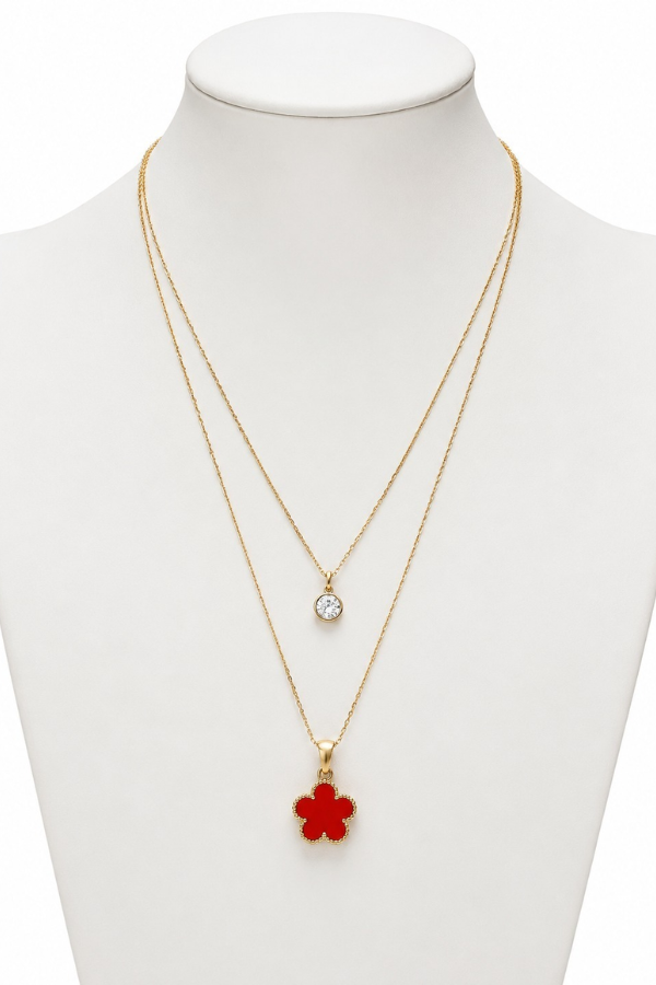 Red Clover Layered Stainless Steel Necklace