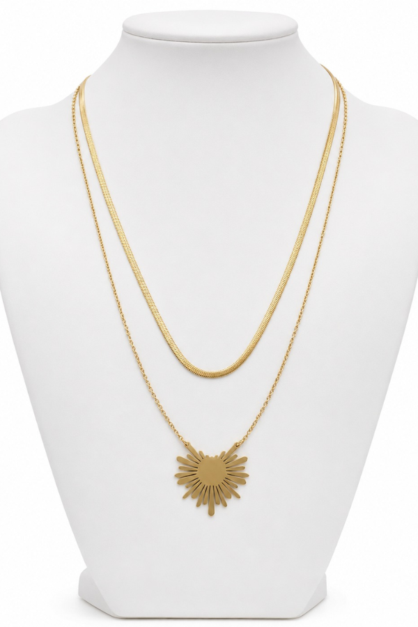 Golden Sunburst Layered Necklace