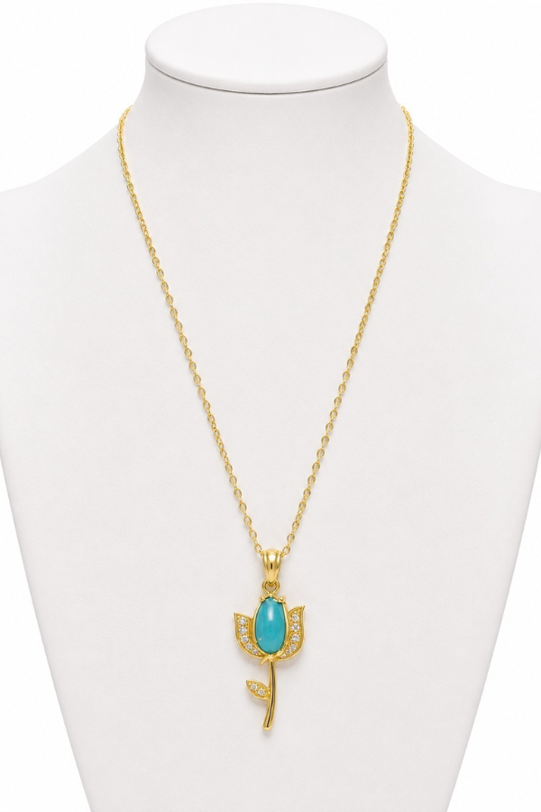 Turquoise Tulip Stainless Steel Necklace