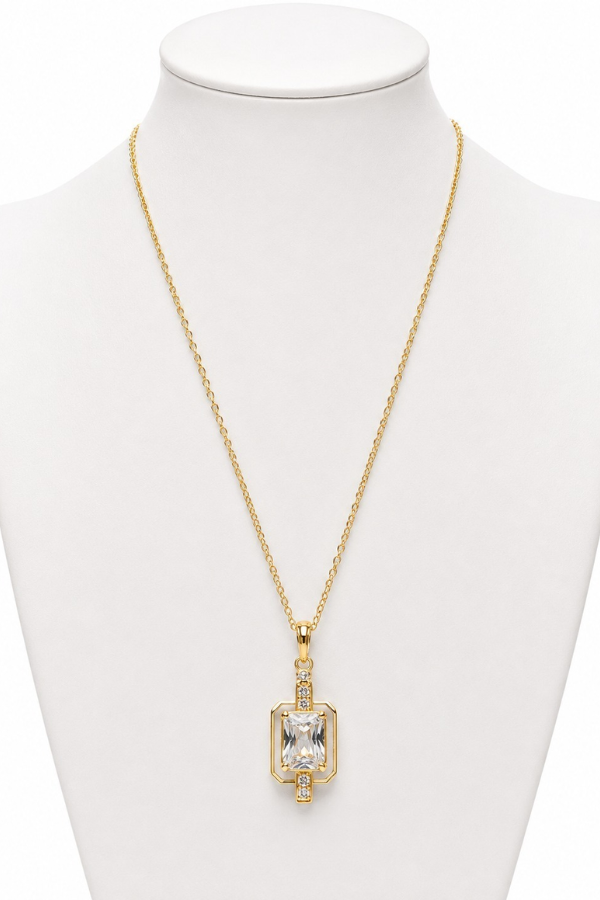Rectangular Crystal Geometric Stainless Steel Necklace