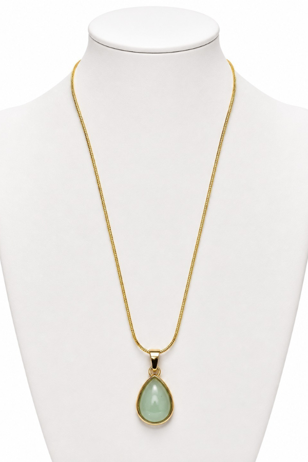 Green Teardrop Stainless Steel Necklace